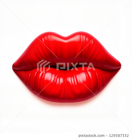 Glossy red lips close-up on white background, beauty concept 129387332
