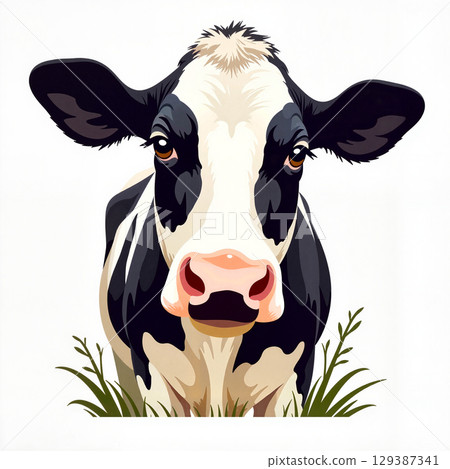 Expressive Holstein cow gazing directly, pastoral tranquility 129387341