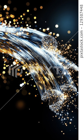 Abstract fiber optics and glittering lights display in dark background Abstract fiber optics and glittering lights display in dark background 129387448