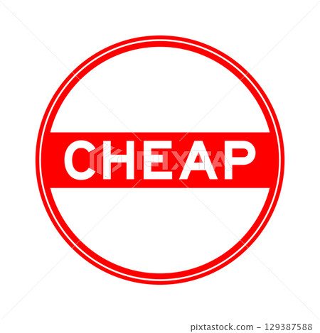 Red color round seal sticker in word cheap on white background 129387588