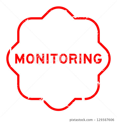Grunge red monitoring word square rubber seal stamp on white background 129387606