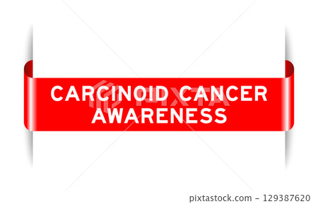 Red color inserted label banner with word carcinoid cancer awareness on white background 129387620
