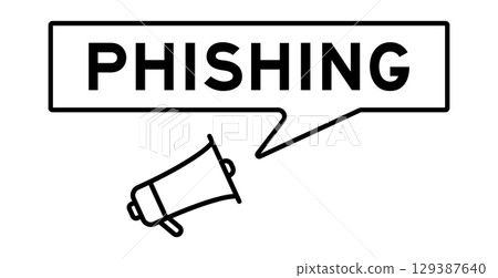 Megaphone icon with speech bubble in word phishing on white background 129387640