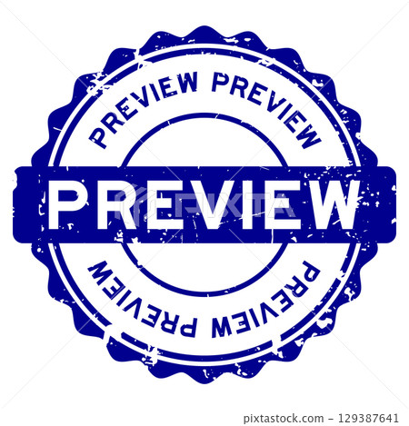 Grunge blue preview word round rubber seal stamp on white background 129387641
