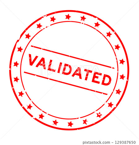 Grunge red validated word round rubber seal stamp on white background Grunge red validated word round rubber seal stamp on white background 129387650