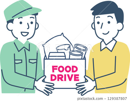 參加食物募捐活動的男士 參加食物募捐活動的男士 129387807