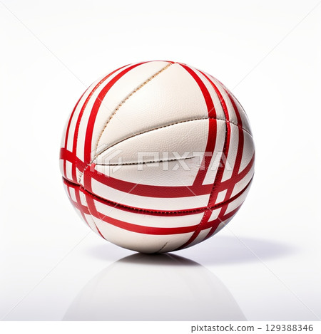 Retro Styled White and Red Striped Ball Isolated on White Background, Sport Equipment, Isolated 129388346