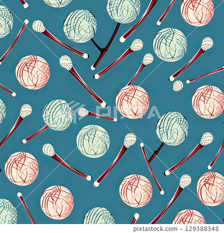 Playful Pattern of Balls and Sticks on Blue Backdrop, Whimsical Design for Creative Projects 129388348
