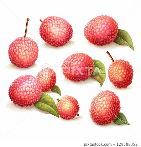 Exotic Lychee Fruit Assortment A Vibrant Collection of Tropical Delights, Isolated on White 129388352