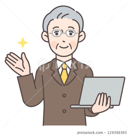Businessman guiding while holding a computer 3 Businessman guiding while holding a computer 3 129388365