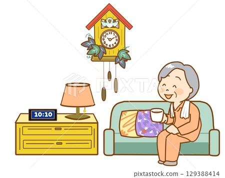 Elderly people relaxing in the living room 129388414