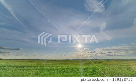 Enjoy Captivating and Breathtaking Views of a Vibrant Green Field Under Beautiful Skies 129388735