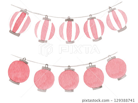 [Watercolor] Lantern Garland Illustration 129388741