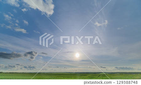 A Serene Sky Over a Lush Green Field An Extremely Tranquil and Beautiful Landscape A Serene Sky Over a Lush Green Field An Extremely Tranquil and Beautiful Landscape 129388748