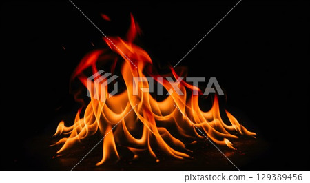 fire flames on a black background 129389456