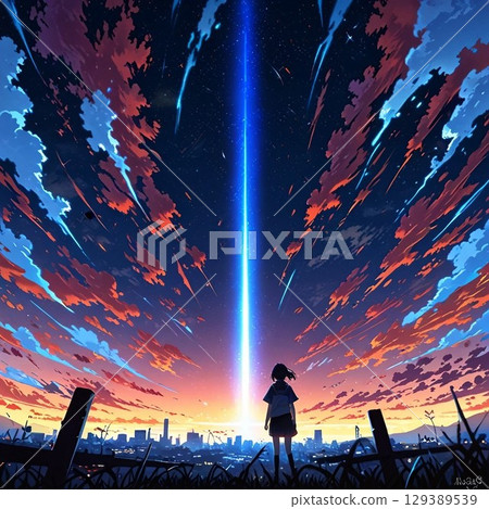 The sun shines in the sunset 129389539