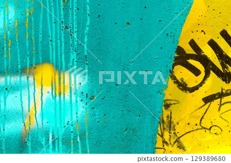 Bold Urban Graffiti Street Art in Teal and Yellow for Modern 2000s Aesthetic Bold Urban Graffiti Street Art in Teal and Yellow for Modern 2000s Aesthetic 129389680