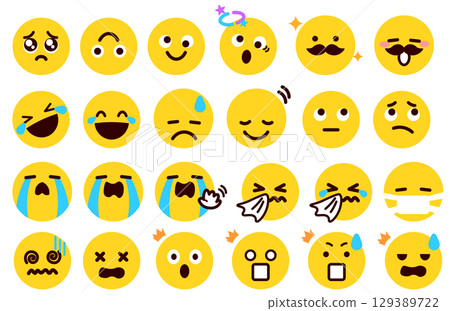 表情符號、表情符號、各種臉部表情插圖集 3 129389722