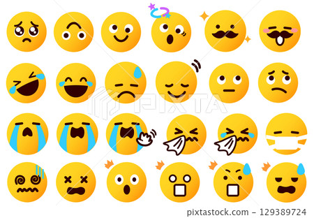 表情符號、表情符號、各種臉部表情插圖集 3 129389724