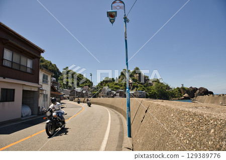 Bikers touring the Echizen Coast of Fukui Prefecture 2 129389776