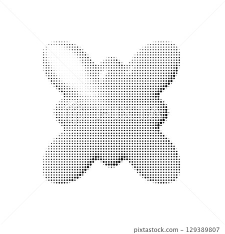 Abstract 3D blob shape with rounded petal-like edges. Halftone texture, pop-art style and glossy soft surface. Vector element isolated on transparent background. 129389807
