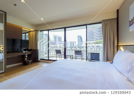 Hotel room with balcony overlooking the center of Bangkok, Thailand / Bangkok, Thailand 129389843