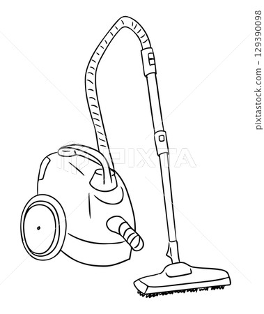 Vacuum cleaner illustration with hose and floor nozzle, hand drawn vector image 129390098