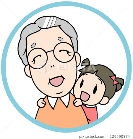 爺爺很高興讓孫子按摩肩膀 129390574