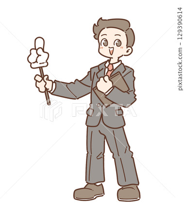 Illustration of a teacher guiding with a pointer Illustration of a teacher guiding with a pointer 129390614