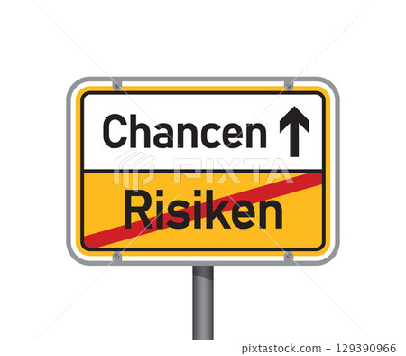 yellow traffic sign with german words chance and risk isolated vector illustration 129390966