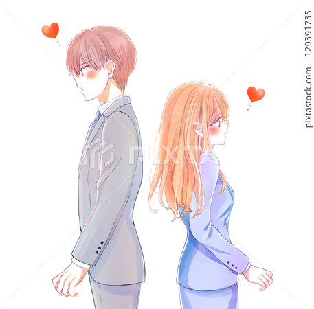 Back-to-back business people, men and women, love, distance 129391735