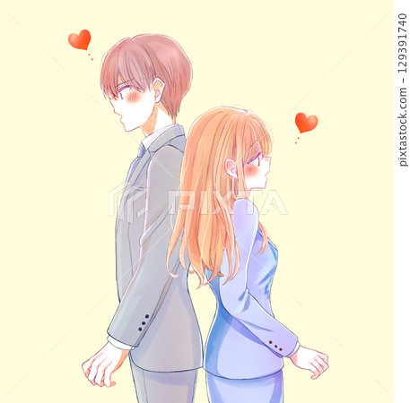 背靠背的商務人士，男人和女人，愛情 129391740