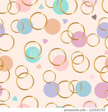 Seamless pattern of wedding rings with circles and hearts in pastel colors Seamless pattern of wedding rings with circles and hearts in pastel colors 129391747