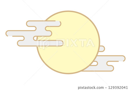 Japanese-style illustration of a hazy full moon 129392041