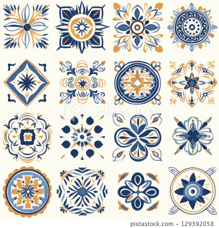 italian majolica tiles ornate decoration wall texture, ai italian majolica tiles ornate decoration wall texture, ai 129392058