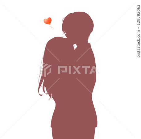 男辦公室職員擁抱一名女子，站立的剪影 129392062