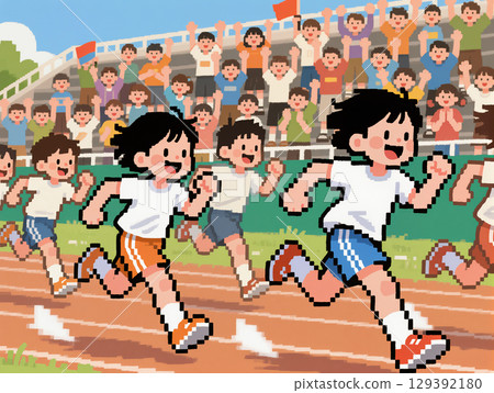 運動會上跑步的孩子們 129392180