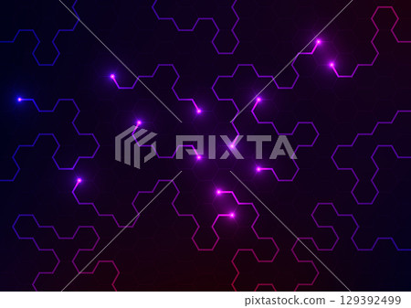 Technology hexagon art dark neon line background 129392499