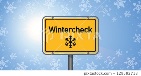 wintercheck traffic sign on snowy winter background vector illustration 129392718