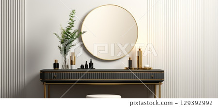 elegant minimalistic vanity stool interior home bathroom, ai 129392992