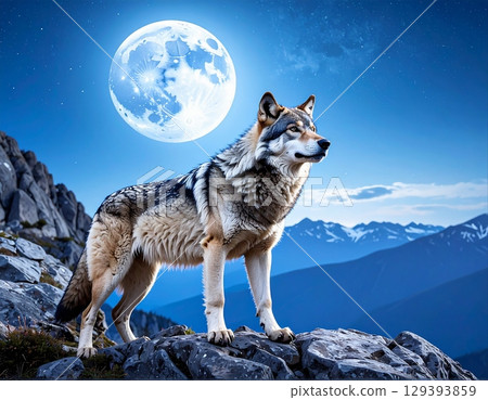Blue Moon and Wolf 129393859