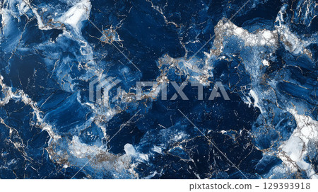 A striking blue marble with silver , futuristic design. 129393918
