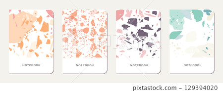 Notepad cover design. Terrazzo abstract background made of natural stones, granite, quartz and marble. Venetian terrazzo texture notepad cover template. 129394020