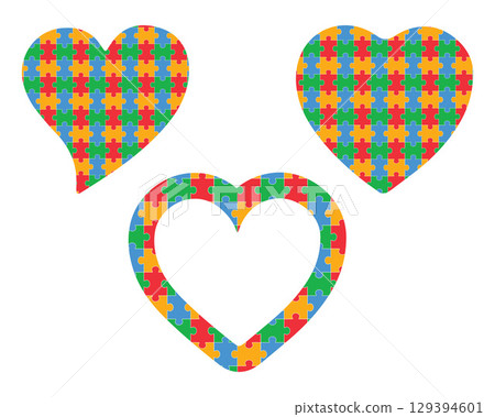 Autism Puzzle Heart Set Colorful Jigsaw Hearts Vector for Acceptance Crafts, Stickers, Tshirts Autism Puzzle Heart Set Colorful Jigsaw Hearts Vector for Acceptance Crafts, Stickers, Tshirts 129394601