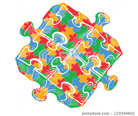 Autism Puzzle Piece Vector Colorful Jigsaw Symbol for Awareness, Acceptance, Stickers, Shirts 129394602