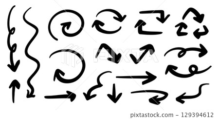 Vector pen hand drawn arrows set black and white Vector pen hand drawn arrows set black and white 129394612