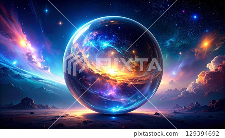 漂浮在太空背景下的玻璃球 129394692