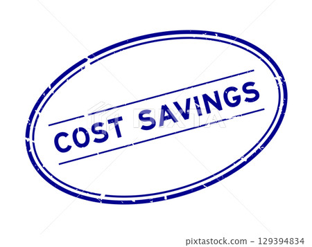 Grunge blue cost savings word oval rubber seal stamp on white background 129394834
