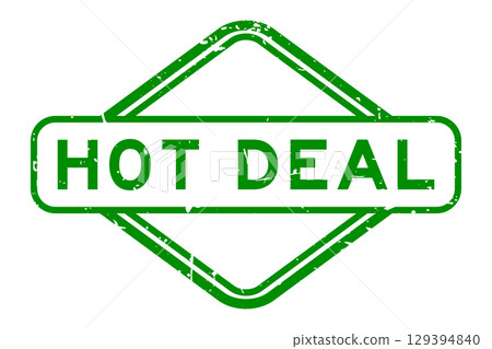 Grunge green hot deal word rubber seal stamp on white background 129394840