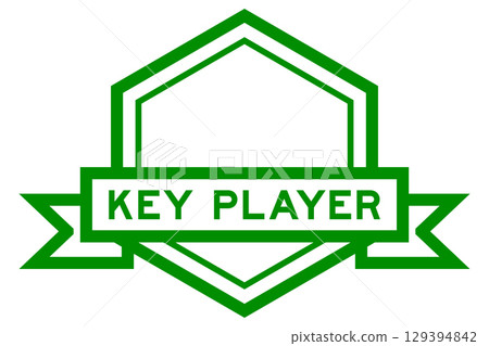 Vintage green color hexagon label banner with word key player on white background 129394842